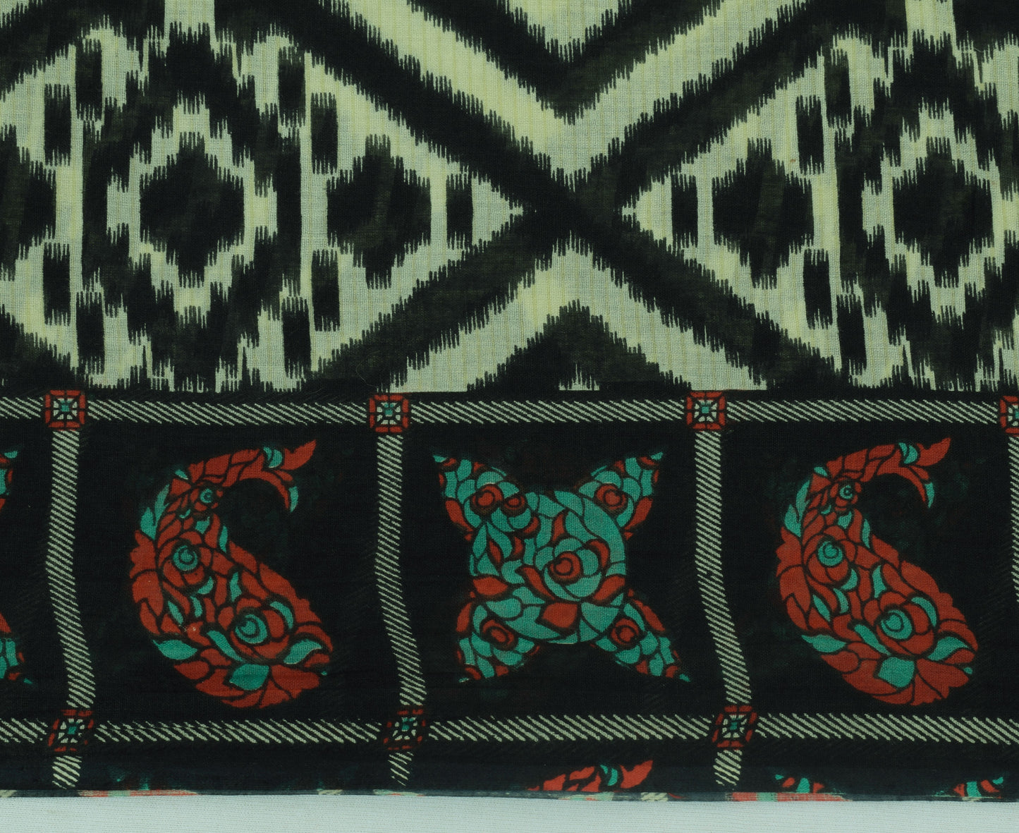 Sushila Vintage Black Saree 100% Pure Cotton Printed Paisley Soft Craft Fabric