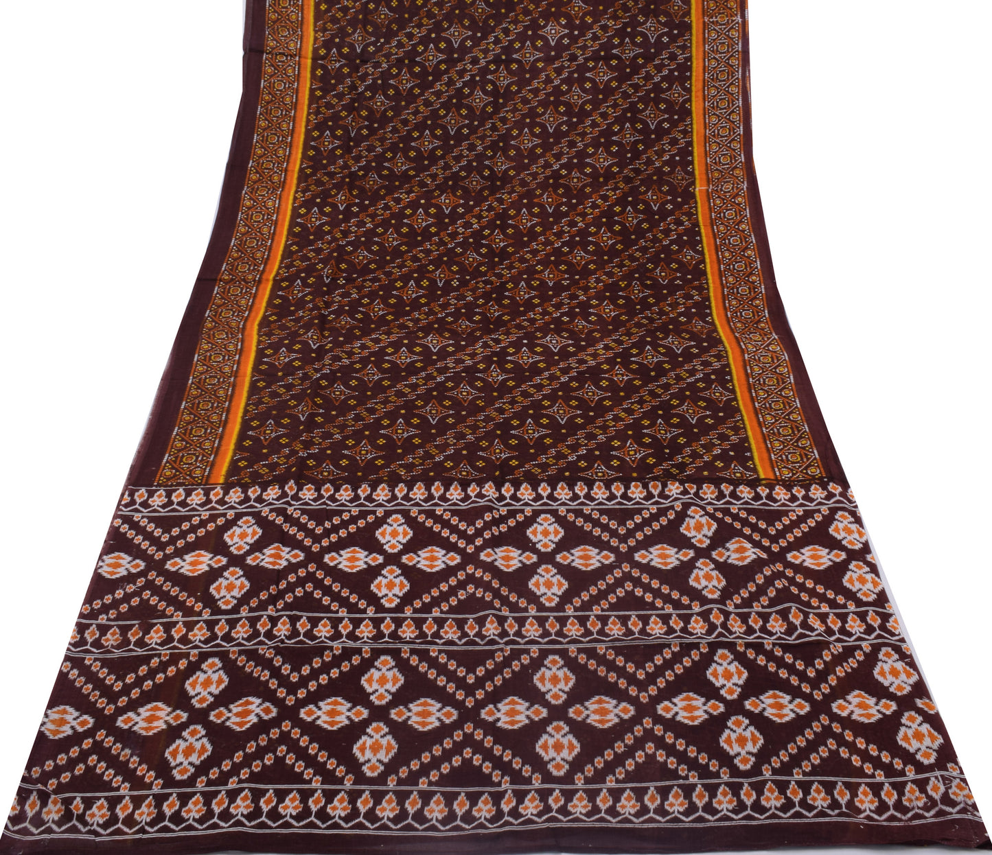 Sushila Vintage Brown Saree 100% Pure Cotton Printed Indian 5 Yard Craft Fabric