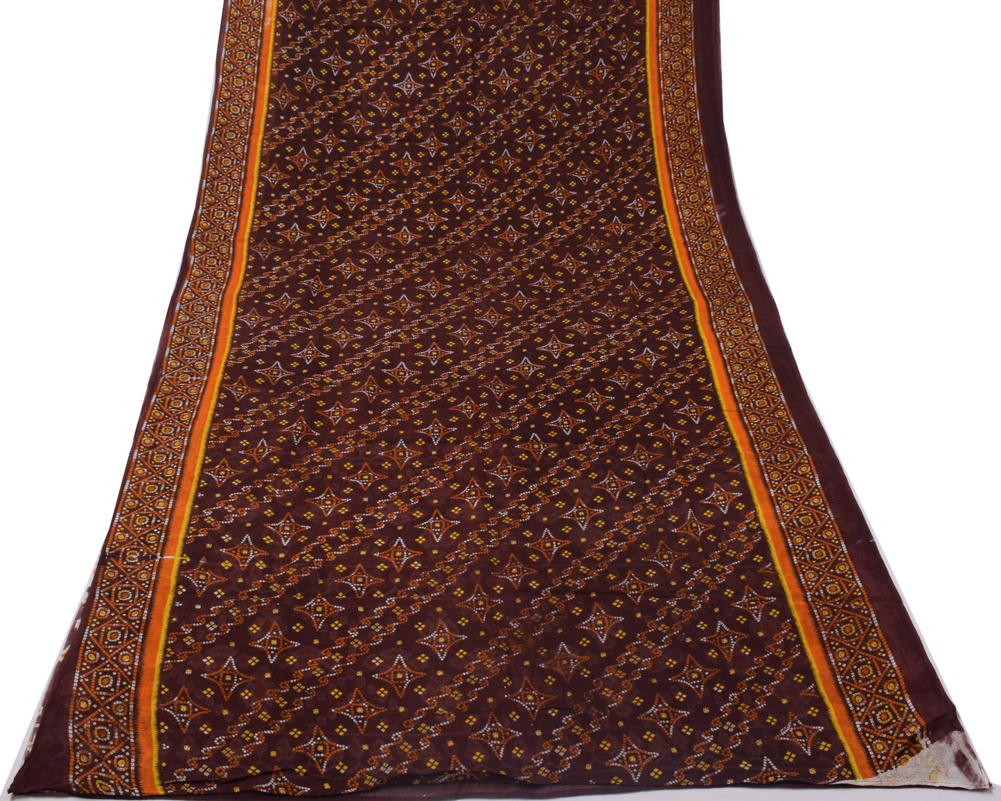 Sushila Vintage Brown Saree 100% Pure Cotton Printed Indian 5 Yard Craft Fabric