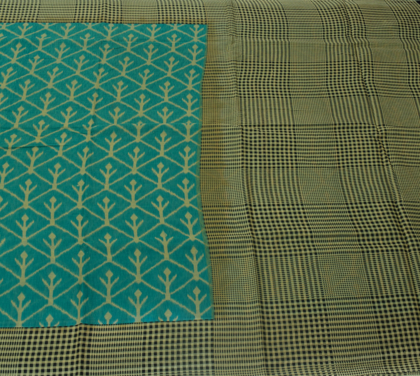 Sushila Vintage Green Saree 100% Pure Cotton Printed Floral Soft Craft Fabric