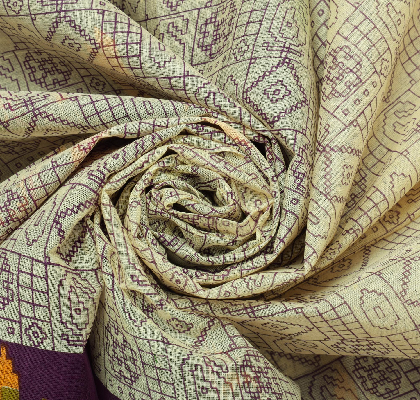 Sushila Vintage Cream Saree 100% Pure Cotton Printed Floral Sheer Craft Fabric