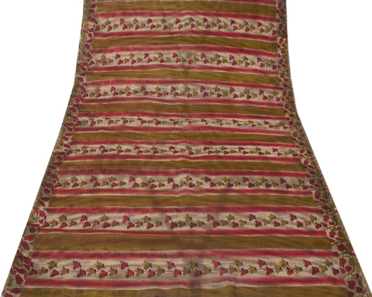 Sushila Vintage Green Indian Sari 100% Pure Cotton Printed Floral Craft Fabric