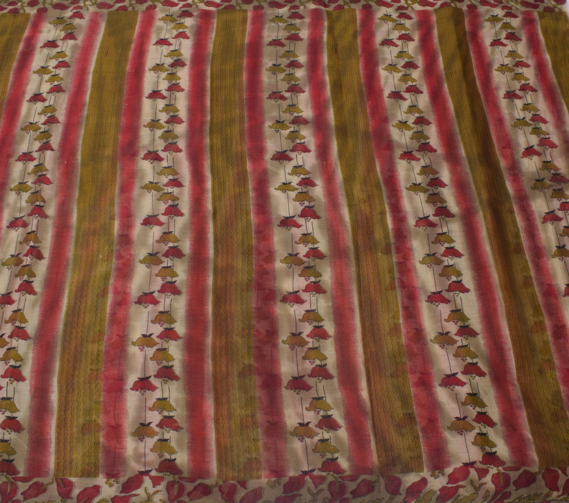 Sushila Vintage Green Indian Sari 100% Pure Cotton Printed Floral Craft Fabric