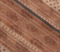 Sushila Vintage Brown Saree 100% Pure Cotton Printed Floral Craft Sheer Fabric