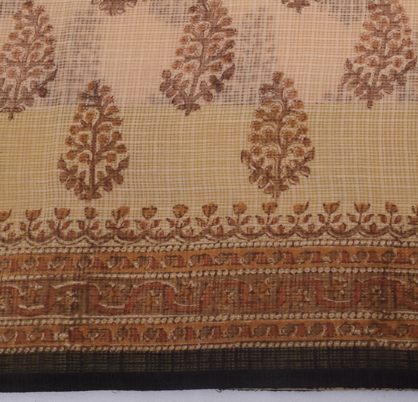 Sushila Vintage Brown Saree 100% Pure Cotton Printed Floral Craft Sheer Fabric