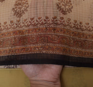 Sushila Vintage Brown Saree 100% Pure Cotton Printed Floral Craft Sheer Fabric
