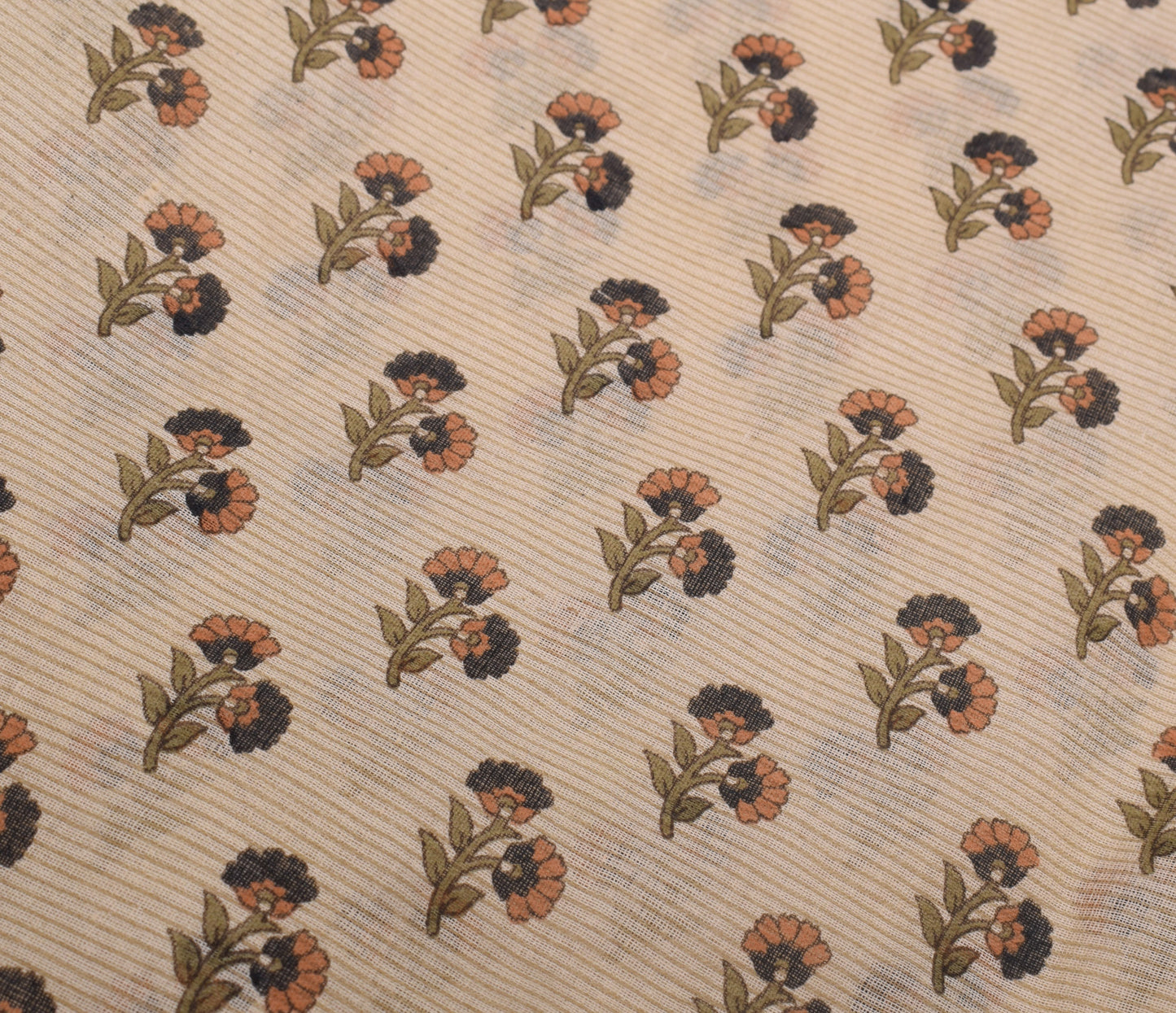 Sushila Vintage Cream Saree 100% Pure Cotton Printed Floral Soft Craft Fabric