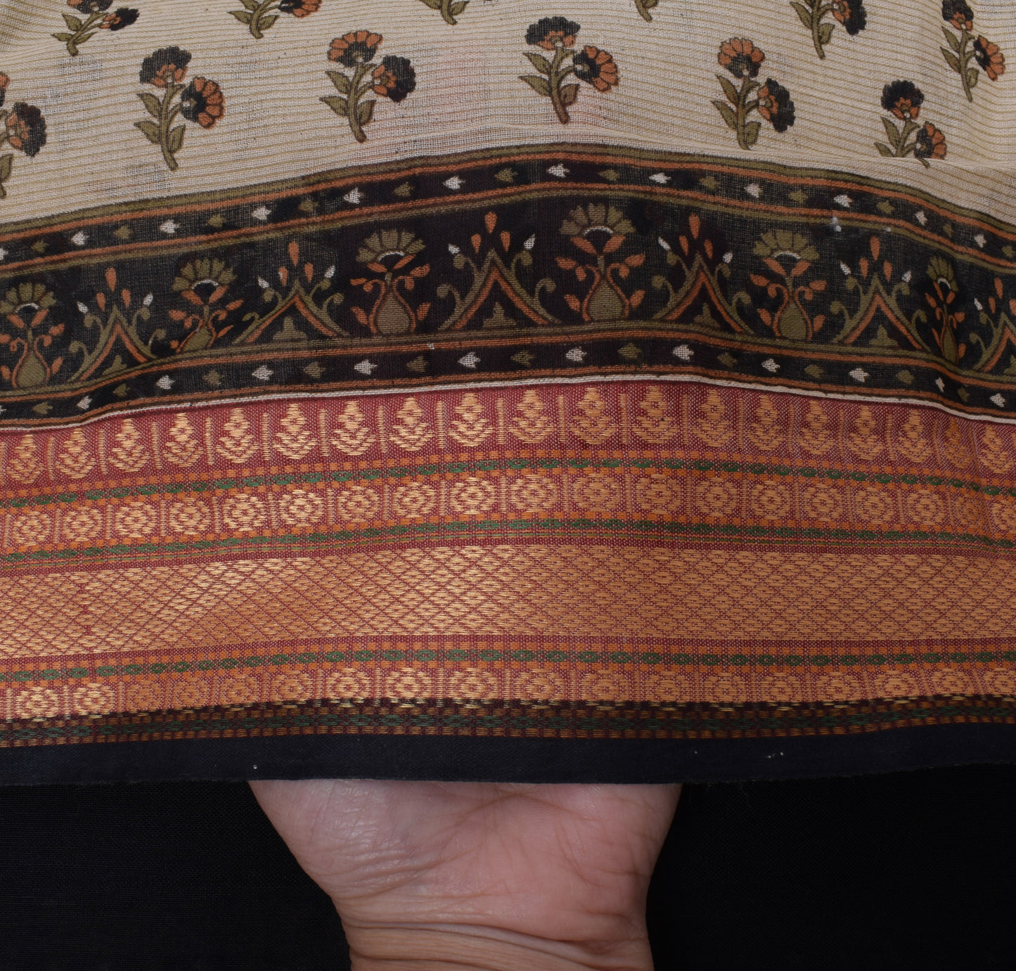 Sushila Vintage Cream Saree 100% Pure Cotton Printed Floral Soft Craft Fabric