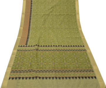 Sushila Vintage Green Saree Blend Cotton Printed Floral Soft 5 Yard Craft Fabric
