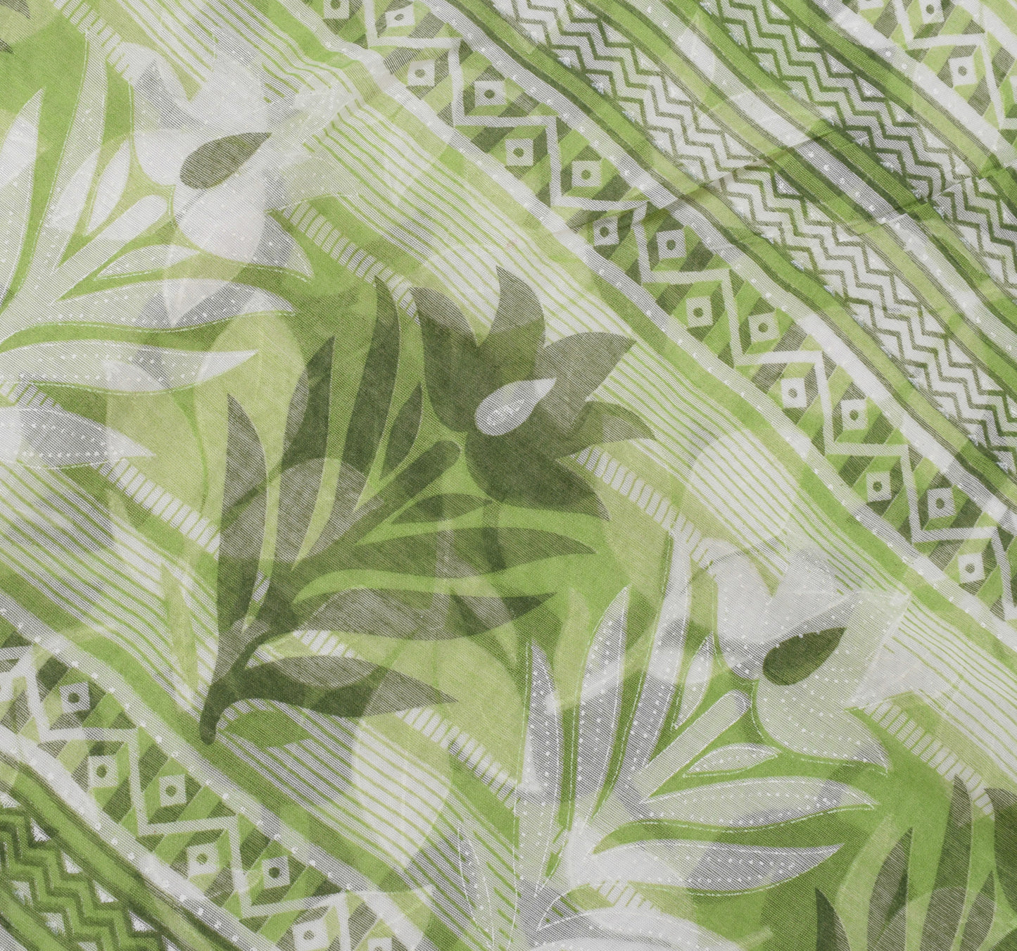 Sushila Vintage Green Saree Blend Cotton Printed Floral Soft Craft 5 Yard Fabric