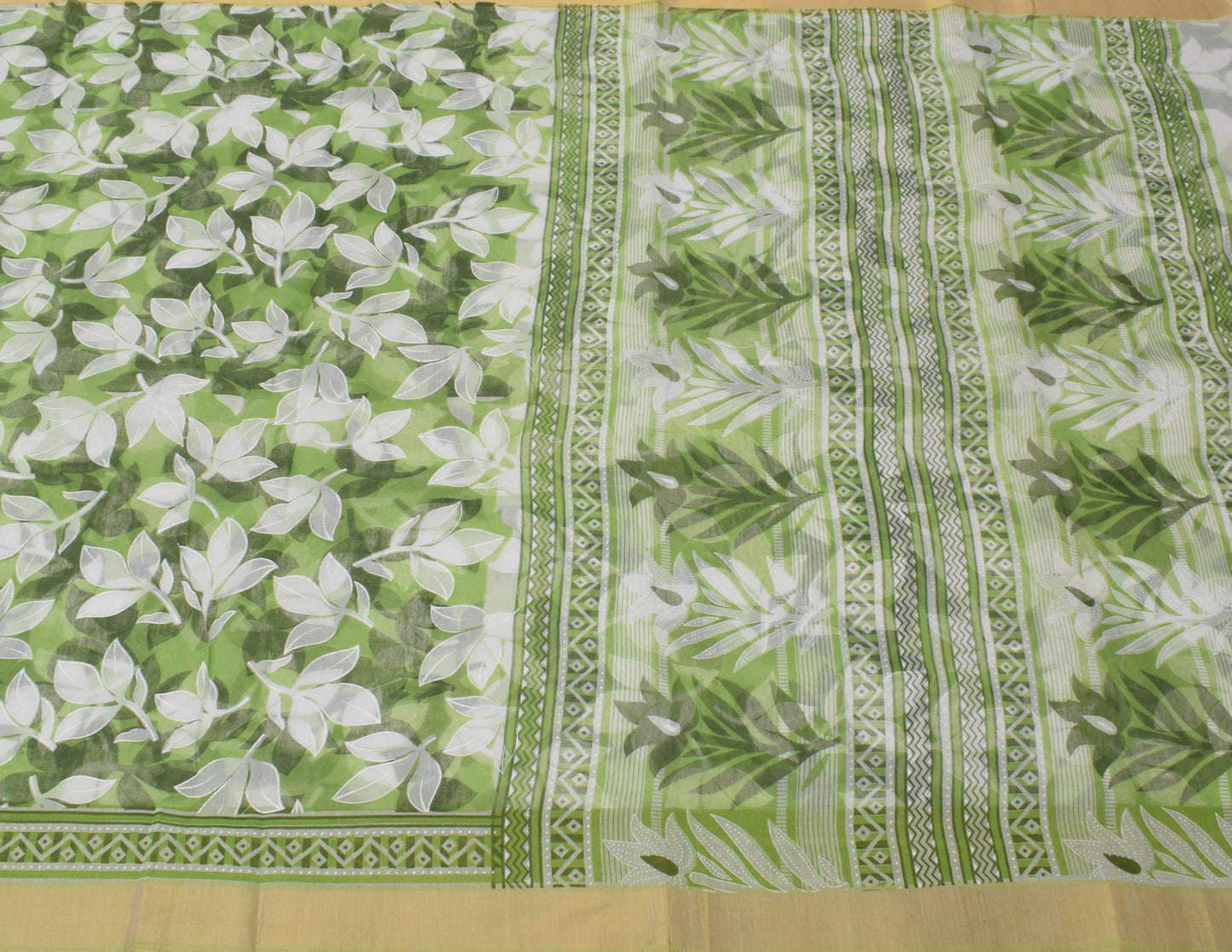 Sushila Vintage Green Saree Blend Cotton Printed Floral Soft Craft 5 Yard Fabric