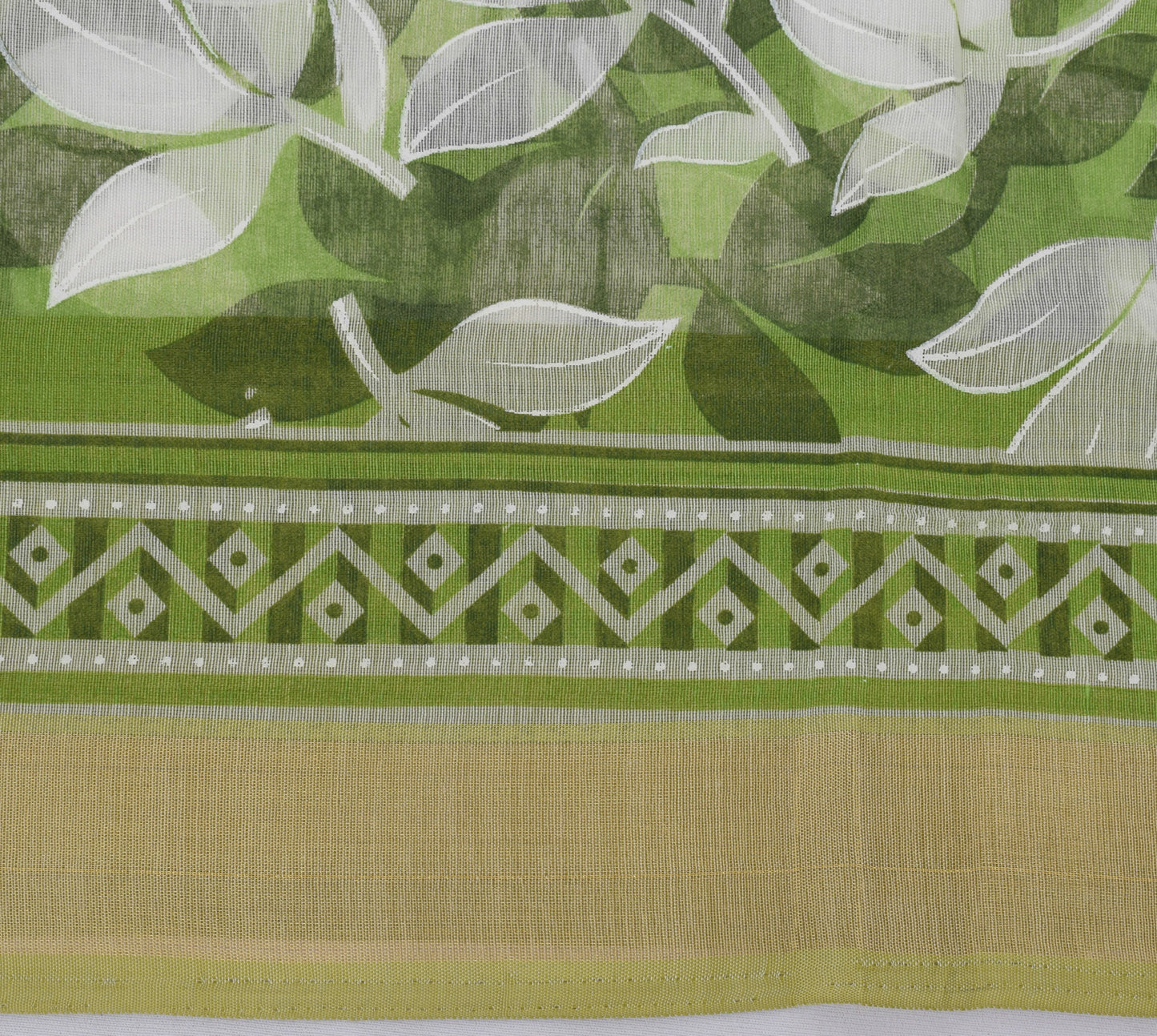 Sushila Vintage Green Saree Blend Cotton Printed Floral Soft Craft 5 Yard Fabric