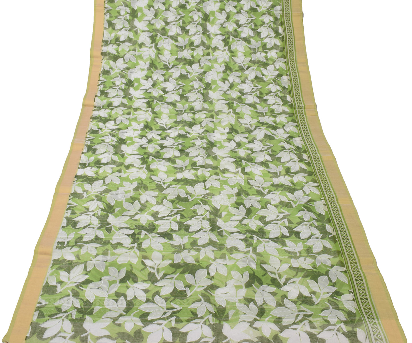 Sushila Vintage Green Saree Blend Cotton Printed Floral Soft Craft 5 Yard Fabric