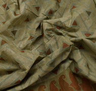 Sushila Vintage Brown Saree 100% Pure Cotton Printed Indian Craft 5 Yard Fabric