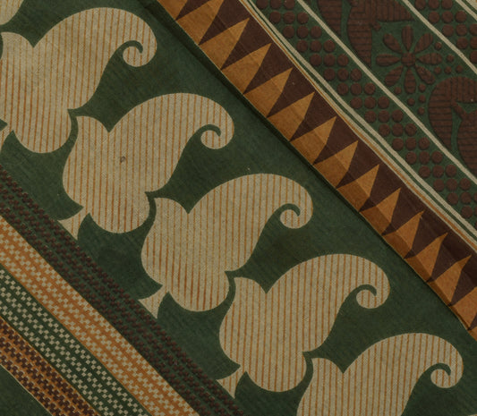 Sushila Vintage Brown Saree 100% Pure Cotton Printed Indian Craft 5 Yard Fabric