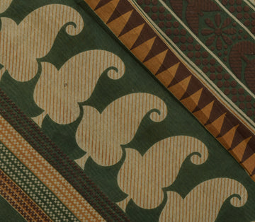 Sushila Vintage Brown Saree 100% Pure Cotton Printed Indian Craft 5 Yard Fabric