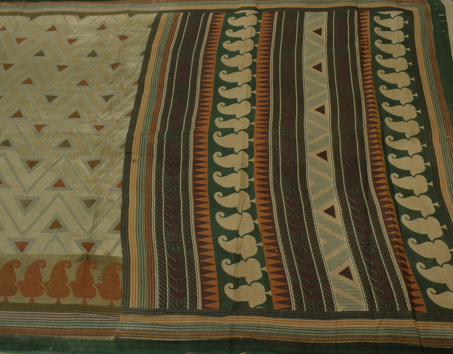 Sushila Vintage Brown Saree 100% Pure Cotton Printed Indian Craft 5 Yard Fabric