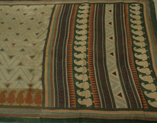 Sushila Vintage Brown Saree 100% Pure Cotton Printed Indian Craft 5 Yard Fabric