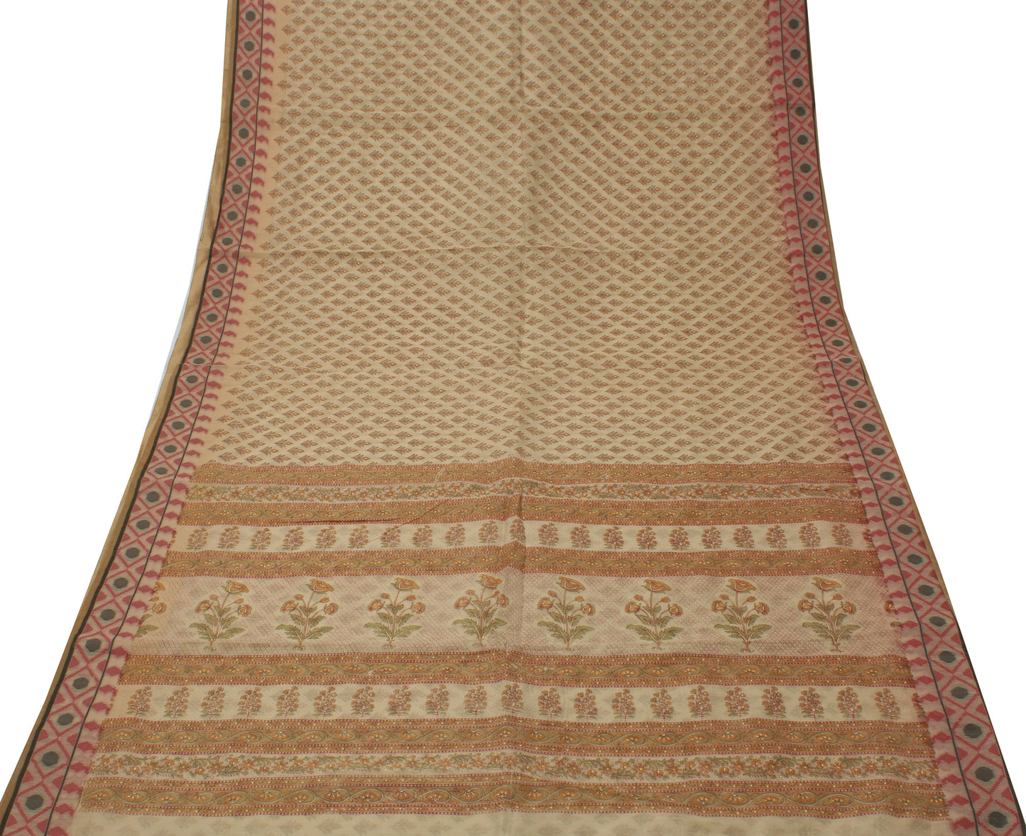 Sushila Vintage Indian Saree Blend Cotton Printed Floral Sheer Craft 5 YD Fabric