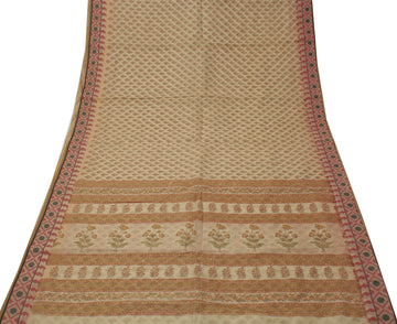 Sushila Vintage Indian Saree Blend Cotton Printed Floral Sheer Craft 5 YD Fabric