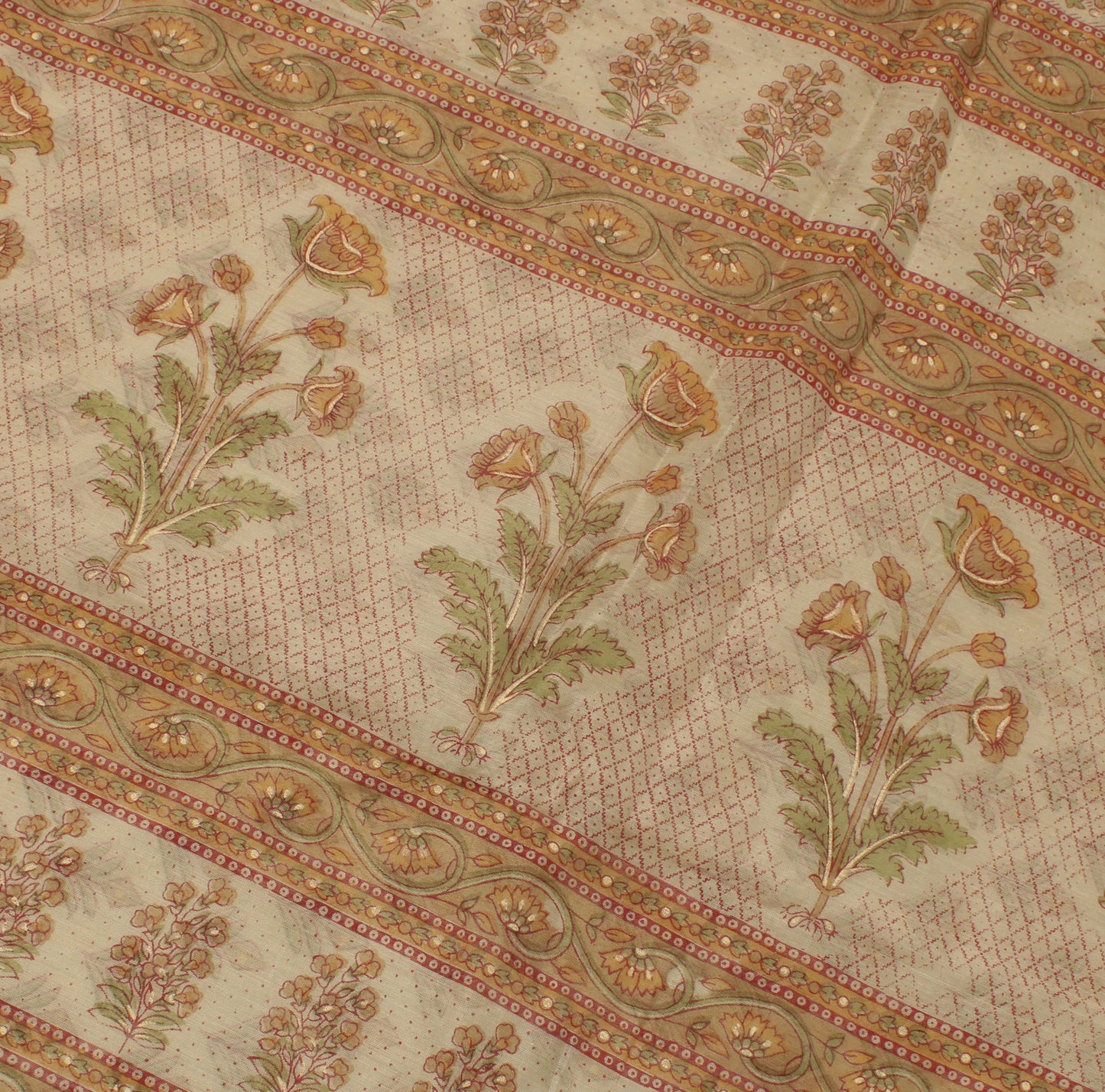 Sushila Vintage Indian Saree Blend Cotton Printed Floral Sheer Craft 5 YD Fabric