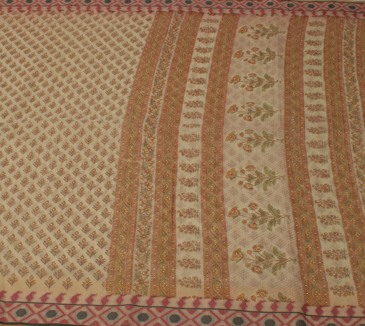 Sushila Vintage Indian Saree Blend Cotton Printed Floral Sheer Craft 5 YD Fabric
