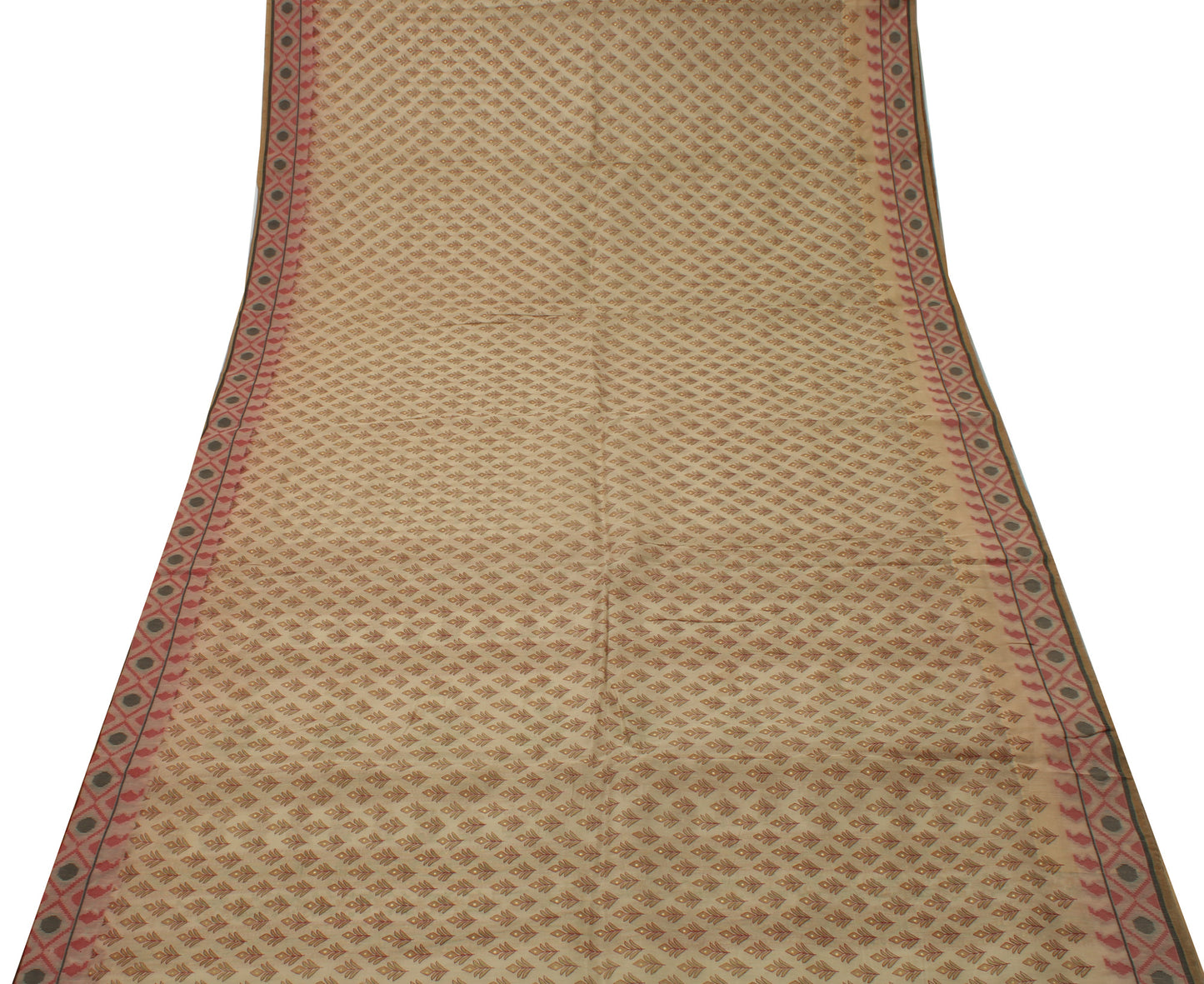 Sushila Vintage Indian Saree Blend Cotton Printed Floral Sheer Craft 5 YD Fabric