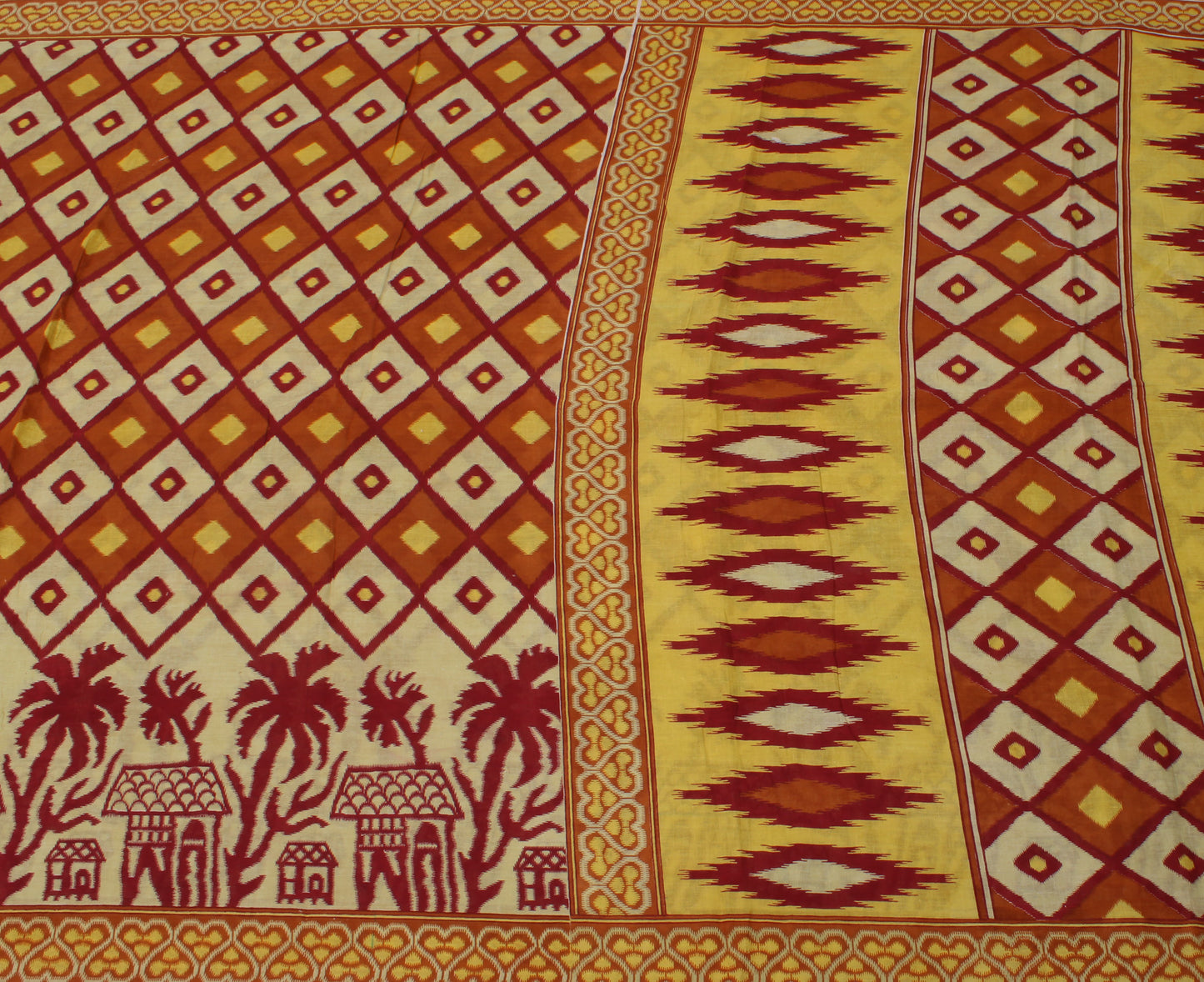Sushila Vintage Cream Saree 100% Pure Cotton Printed Indian Soft Craft Fabric