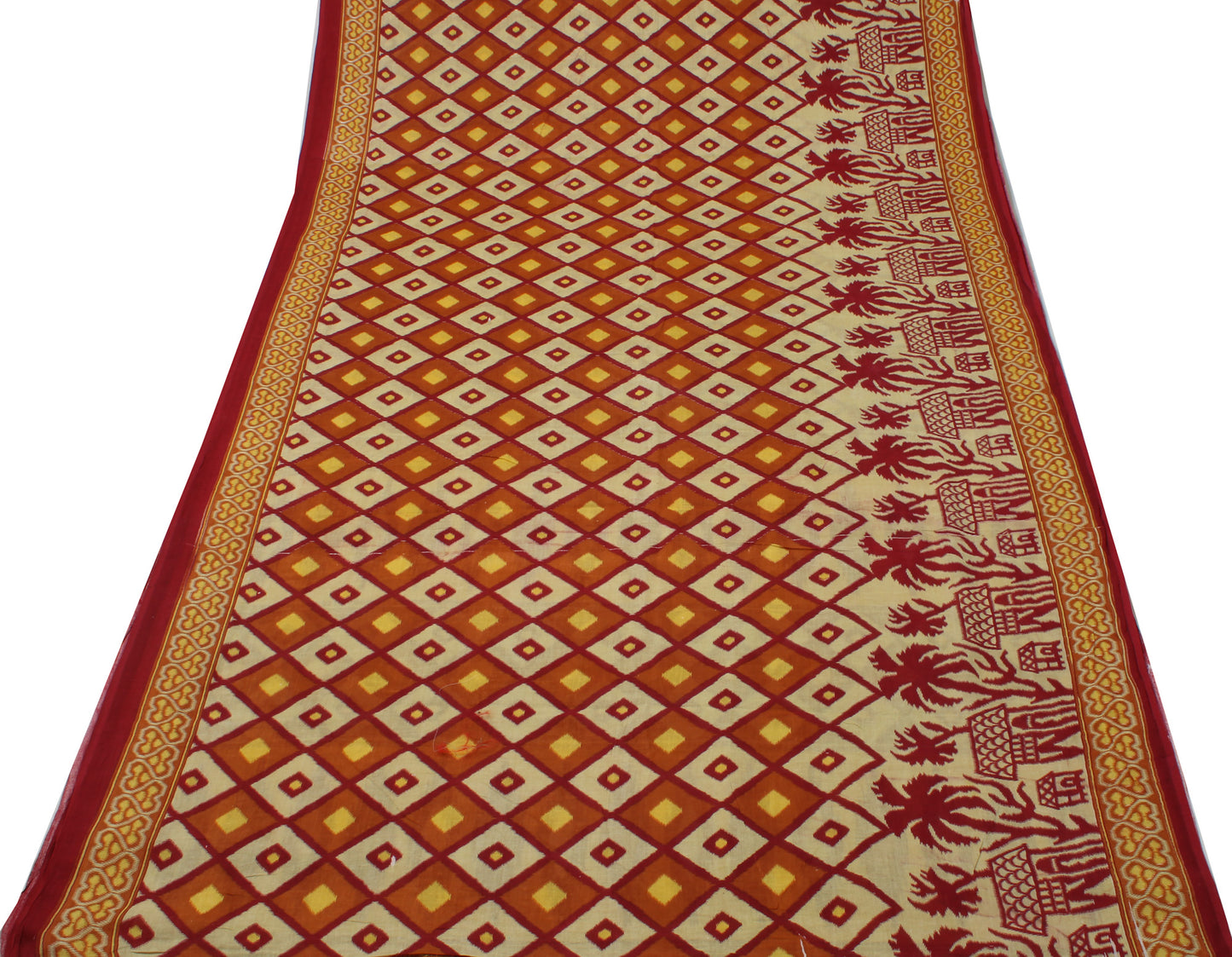 Sushila Vintage Cream Saree 100% Pure Cotton Printed Indian Soft Craft Fabric