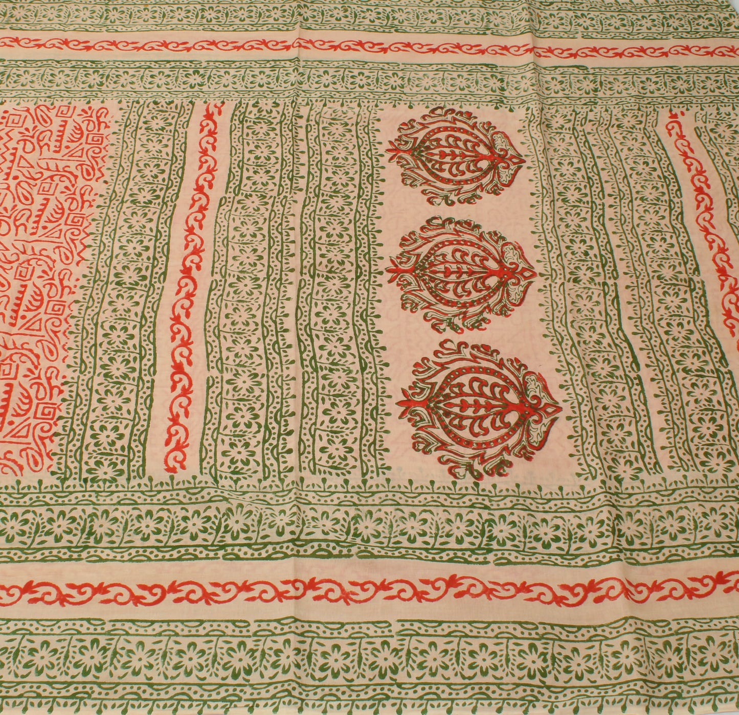 Sushila Vintage Cream Saree 100% Pure Cotton Printed Floral Soft Craft Fabric