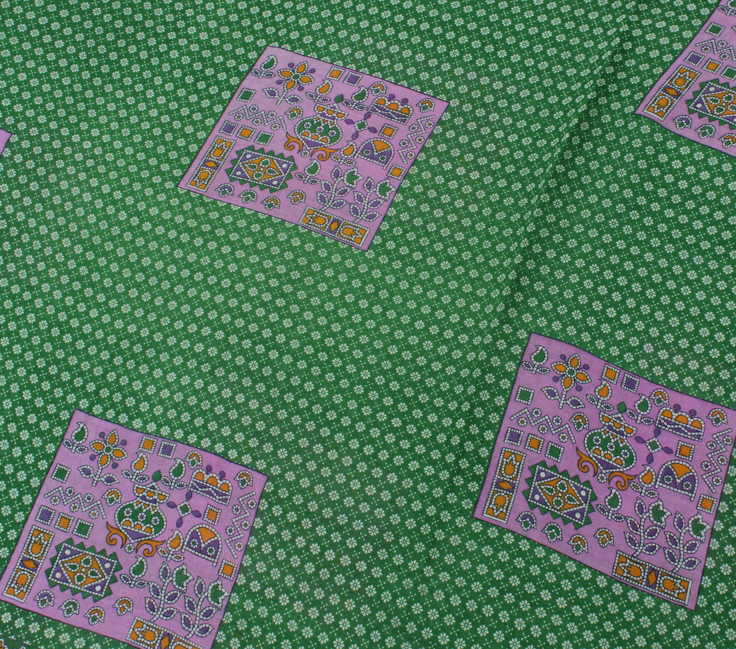 Sushila Vintage Green Saree 100% Pure Cotton Printed Floral Soft Craft Fabric