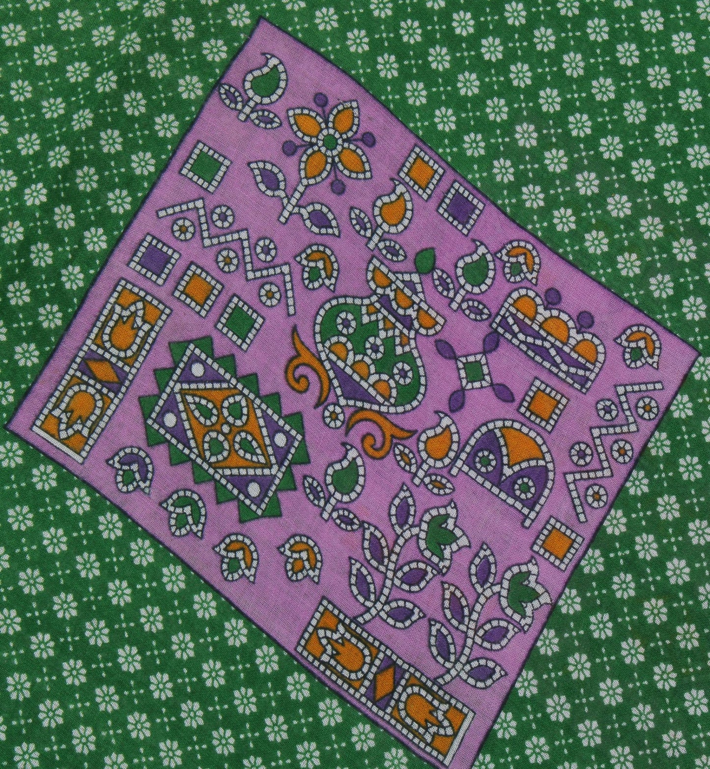 Sushila Vintage Green Saree 100% Pure Cotton Printed Floral Soft Craft Fabric