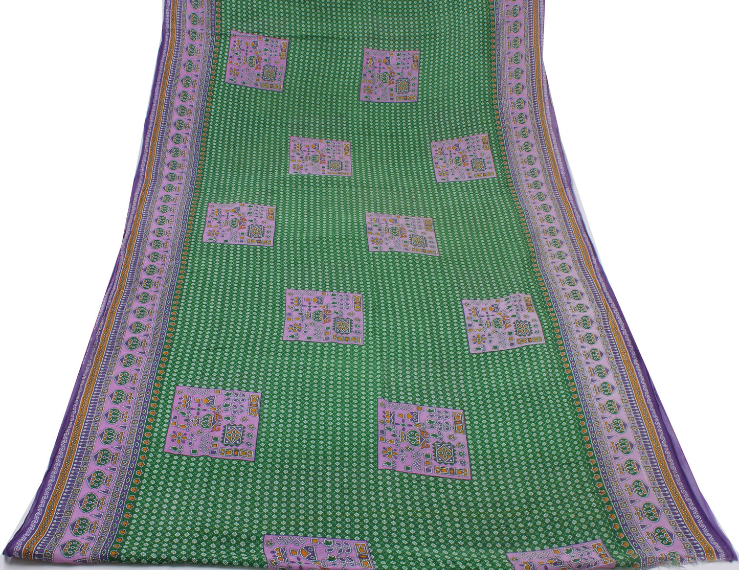 Sushila Vintage Green Saree 100% Pure Cotton Printed Floral Soft Craft Fabric