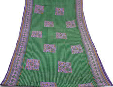 Sushila Vintage Green Saree 100% Pure Cotton Printed Floral Soft Craft Fabric