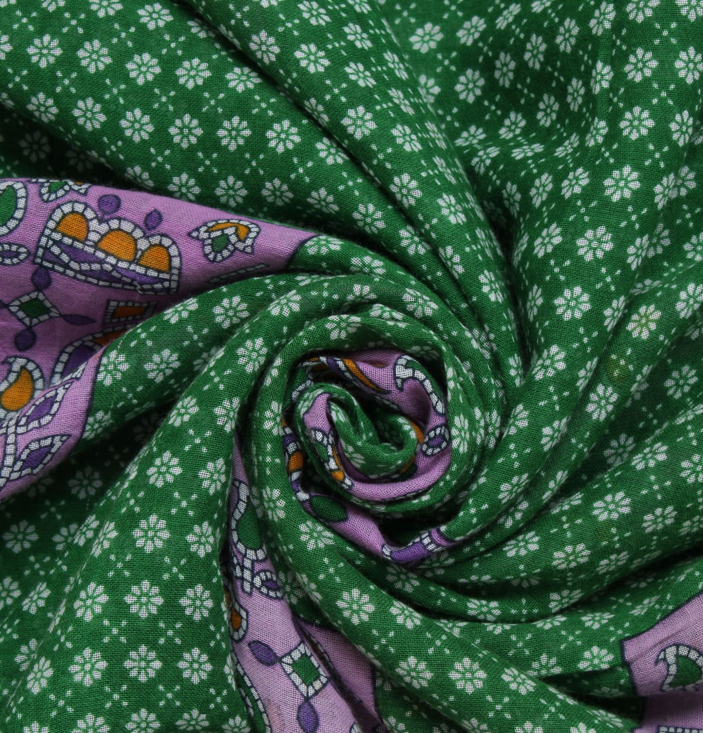 Sushila Vintage Green Saree 100% Pure Cotton Printed Floral Soft Craft Fabric