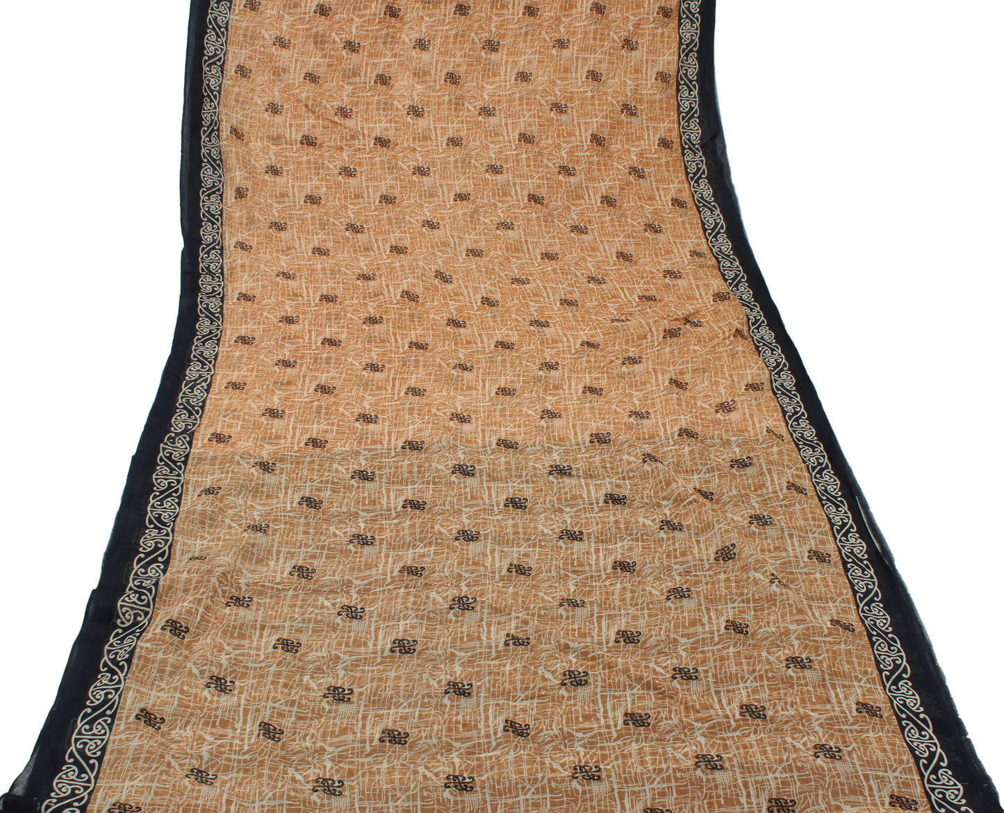 Sushila Vintage Brown Saree 100% Pure Cotton Printed Indian Soft Craft Fabric