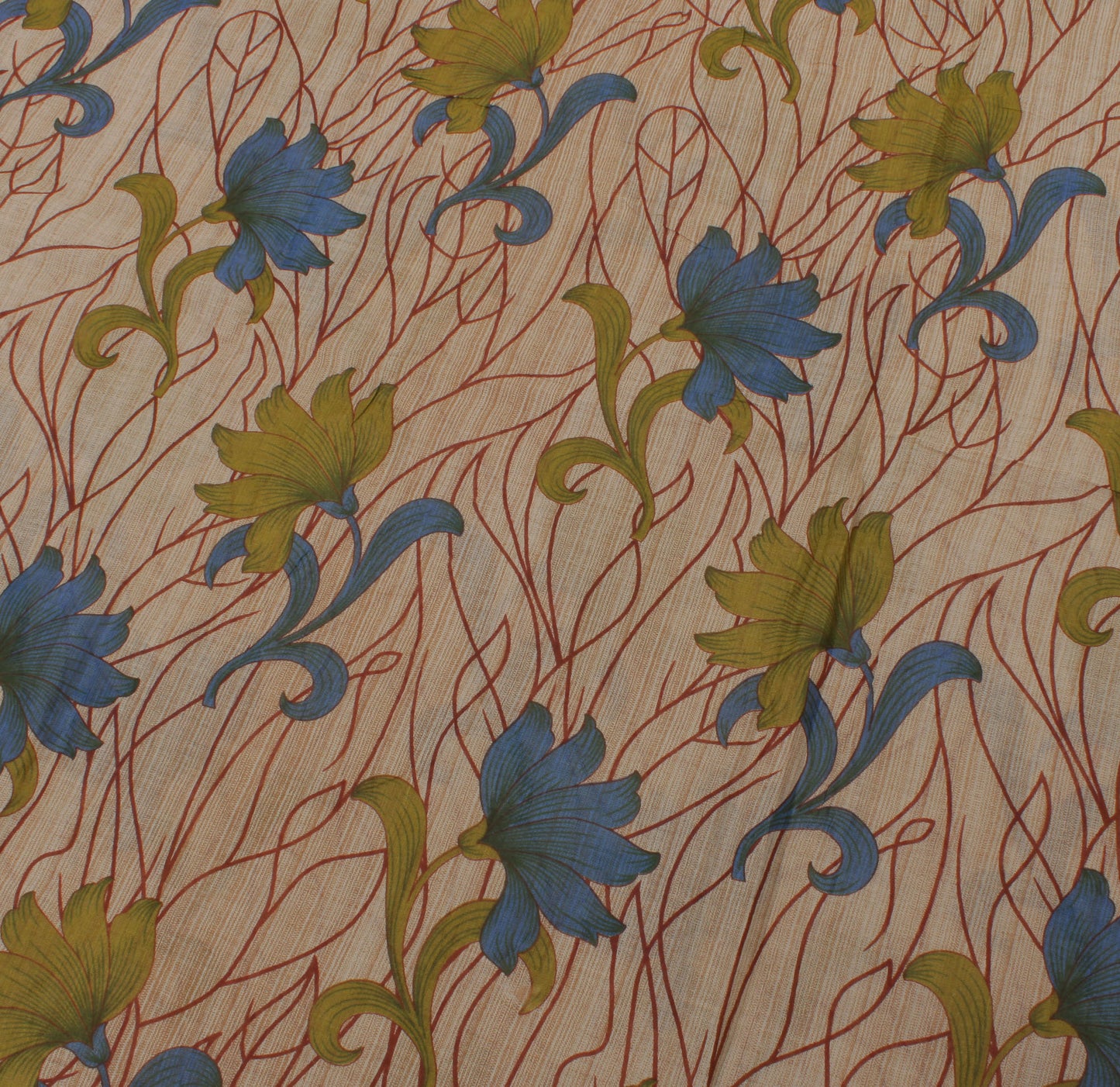 Sushila Vintage Cream Saree 100% Pure Cotton Printed Floral Craft 5 Yard Fabric