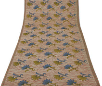 Sushila Vintage Cream Saree 100% Pure Cotton Printed Floral Craft 5 Yard Fabric