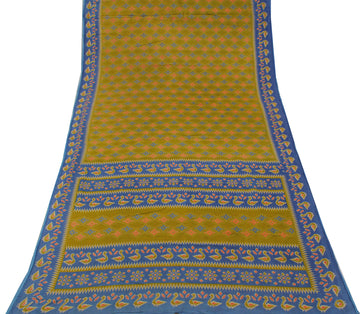 Sushila Vintage Green Sari 100% Pure Cotton Printed Abstract Soft Craft Fabric