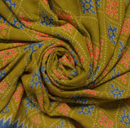 Sushila Vintage Green Sari 100% Pure Cotton Printed Abstract Soft Craft Fabric
