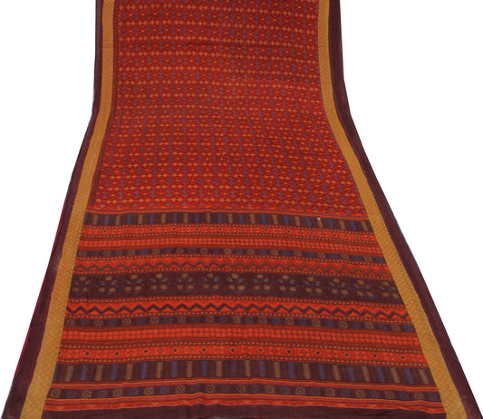 Sushila Vintage Orange Indian Saree 100% Pure Cotton Printed  Soft Craft Fabric