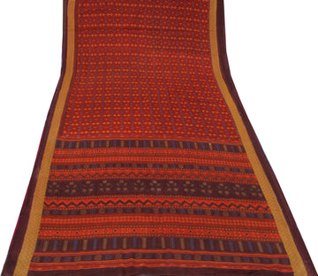 Sushila Vintage Orange Indian Saree 100% Pure Cotton Printed  Soft Craft Fabric