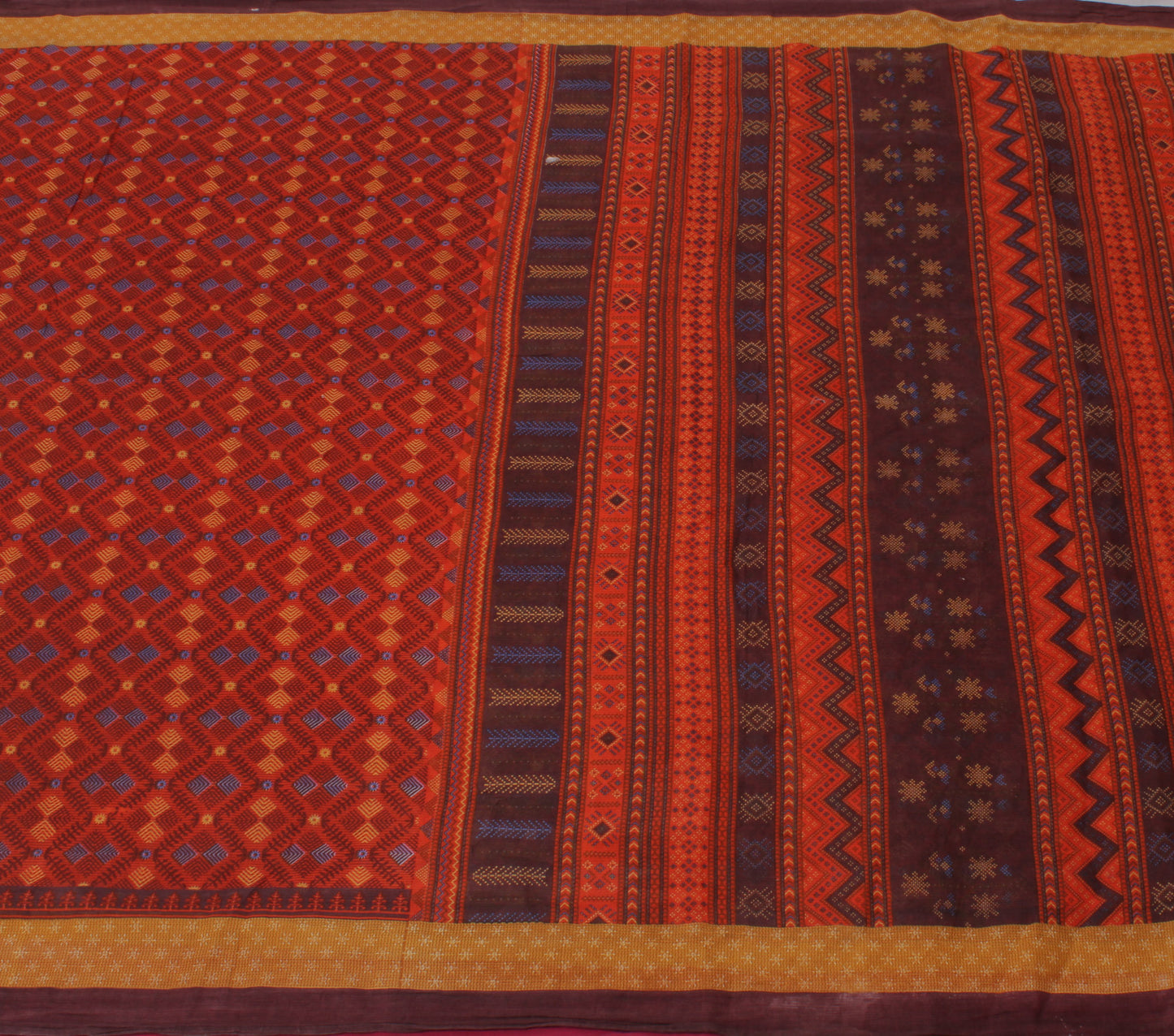 Sushila Vintage Orange Indian Saree 100% Pure Cotton Printed  Soft Craft Fabric