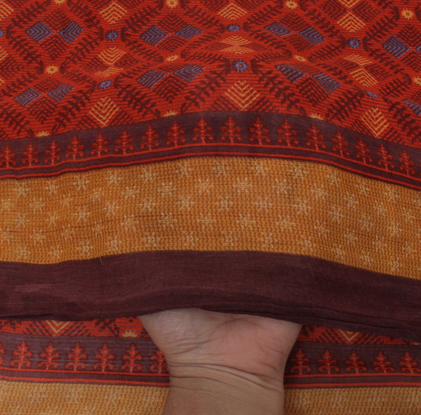 Sushila Vintage Orange Indian Saree 100% Pure Cotton Printed  Soft Craft Fabric