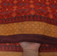 Sushila Vintage Orange Indian Saree 100% Pure Cotton Printed  Soft Craft Fabric