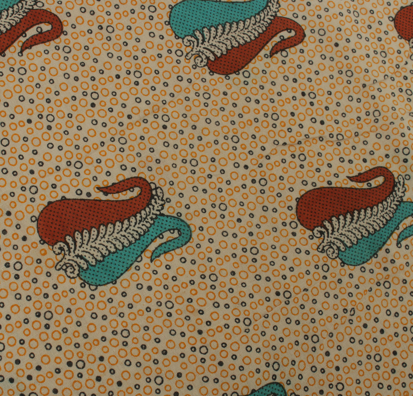 Sushila Vintage Cream Saree 100% Pure Cotton Printed Floral 5 YD Craft Fabric