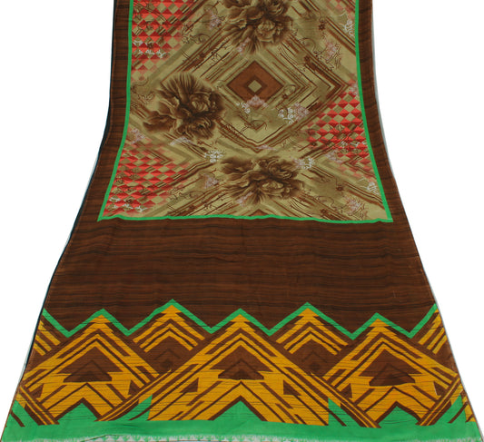 Sushila Vintage Green Saree 100% Pure Cotton Printed Floral 5 Yard Craft Fabric