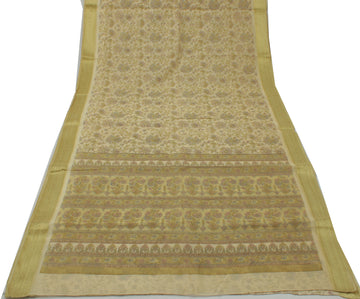Sushila Vintage Green Saree Indian Blend Cotton Printed Floral 5 YD Craft Fabric