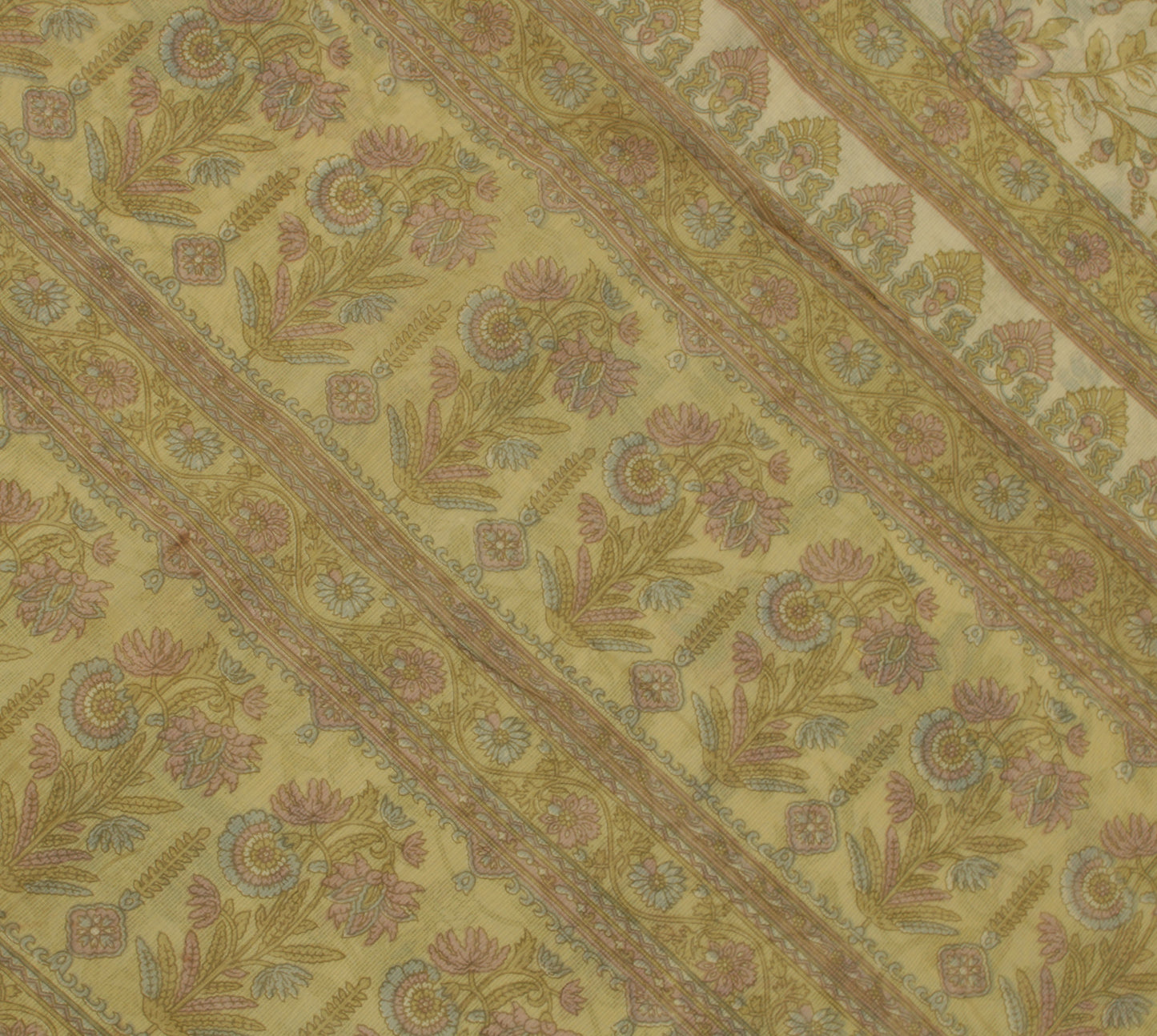 Sushila Vintage Green Saree Indian Blend Cotton Printed Floral 5 YD Craft Fabric