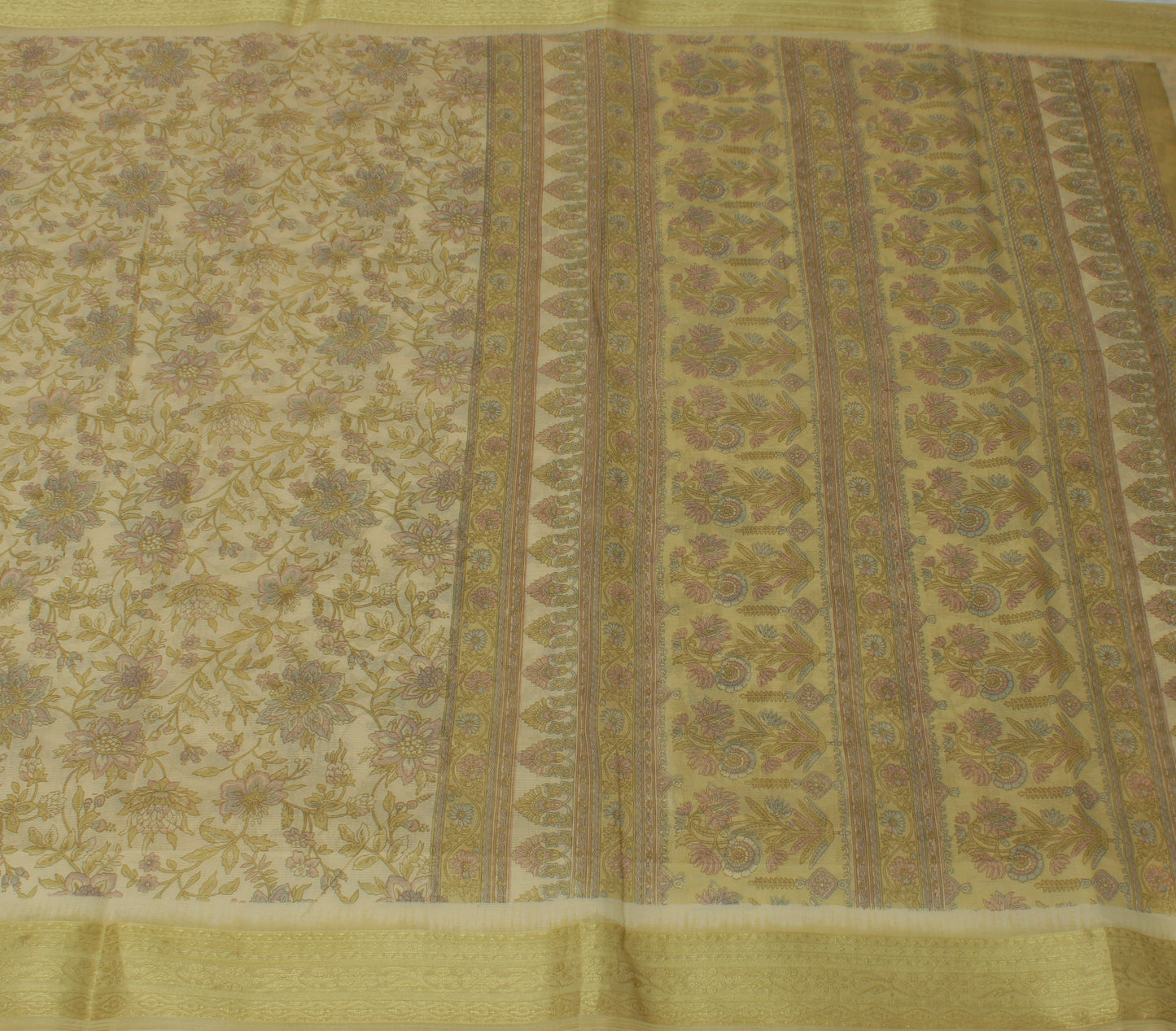 Sushila Vintage Green Saree Indian Blend Cotton Printed Floral 5 YD Craft Fabric